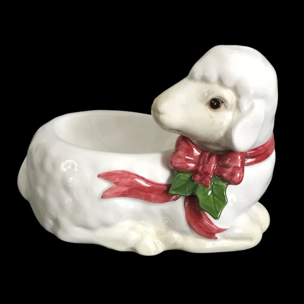 Vintage FITZ & FLOYD Christmas Lamb Votive Candleholder